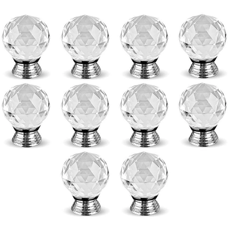 10pcs 1 6 Inch Clear Crystal Glass Door Knobs Round Diamond