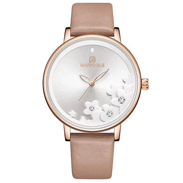 RoseGoldWhiteNoBox NAVIFORCE Роскошные Лидирующий бренд женские часы модные красные водонепроницаемые наручные часы кожаный ремешок кварцевые часы платье браслет часы - Цвет: RoseGoldWhiteNoBox