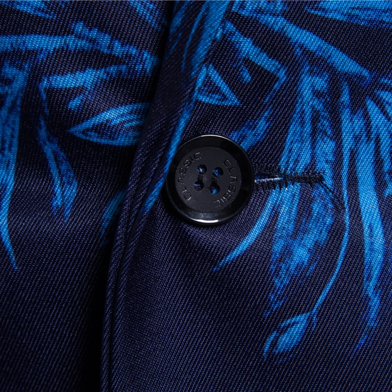 New autumn men tops suit coat Chinese style suit jacket Leaves print single row of a button Behind the middle fork leisure