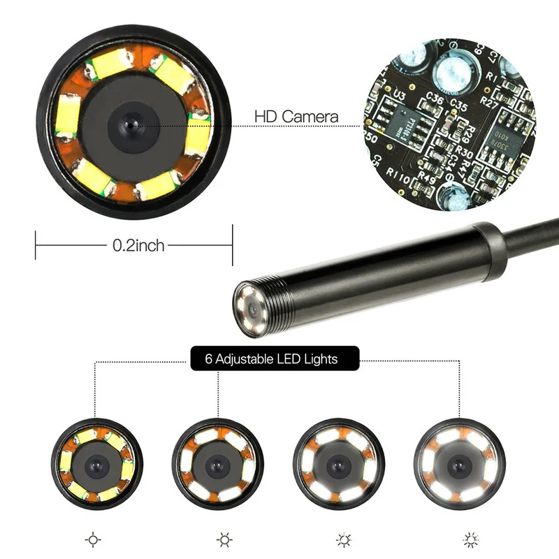 Эндоскоп 5,5 мм 7 мм 8 мм USB Borescopes для осмотра IP67 водонепроницаемая камера 6 светодиодов для Android PC notebook Inspection