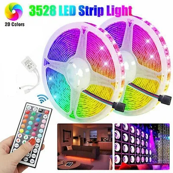 

32.8FT 2x5M RGB LED Strip Lights SMD 44 Key Remote Control Kit 3528 Lamp 44 Key IR Remote Controller DC12V 5A SMD 3528 600LEDs