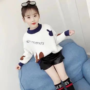 

Autumn and Winter Wild Children Thickened Round Neck White Sweater Collar Sweater Boys and Girls Bottoming Shirt Teenage Girls
