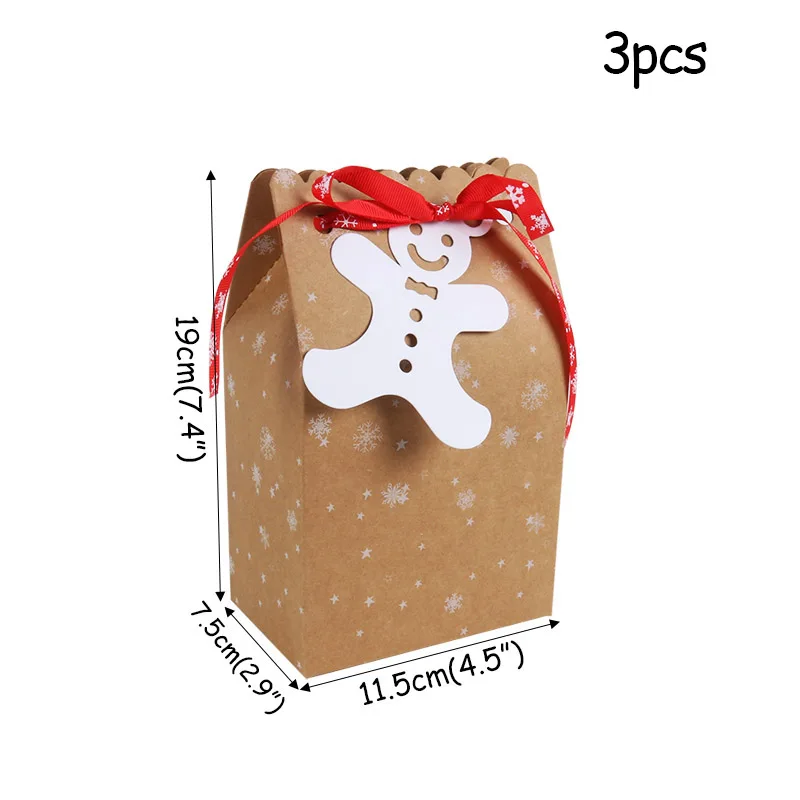 3pcsChristmas крафт-бумажные пакеты Рождественское украшение Снежинка Рождественская елка Конфета коробка печенья упаковка мешок Noel Рождество домашний декор