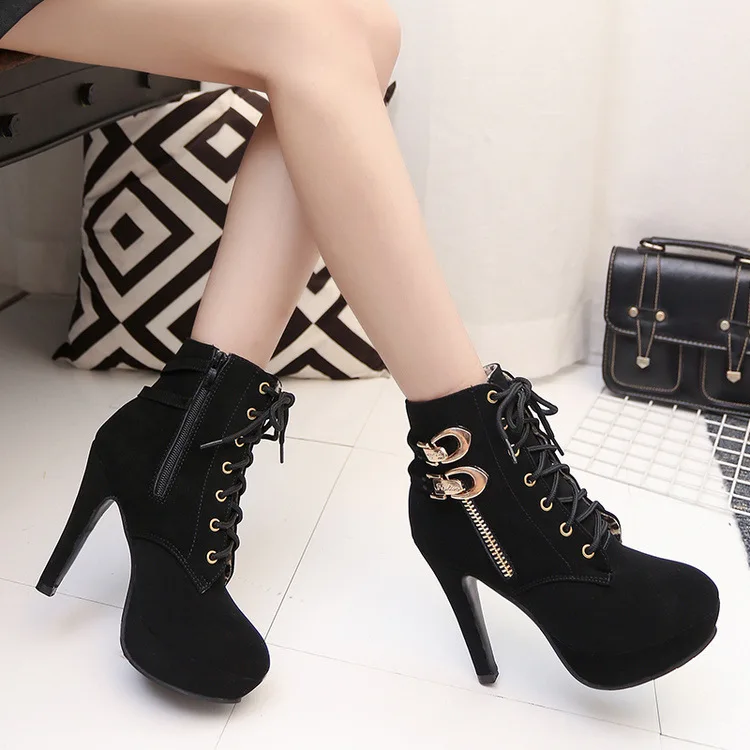 

2017 Autumn And Winter New Style Short Boots High Heel England Martin Boots Thin Heeled Boots Large Size WOMEN'S Boots