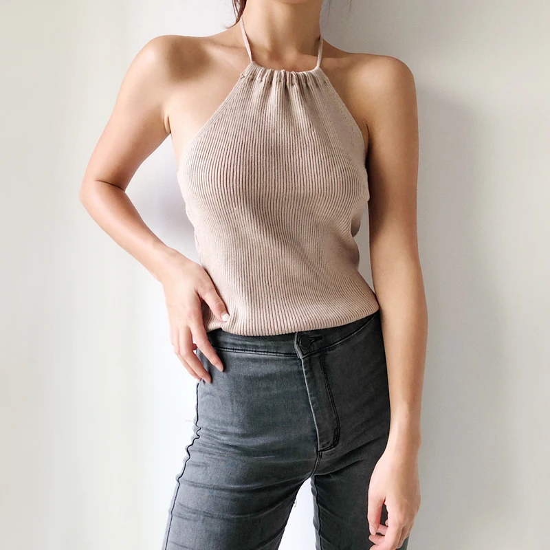 

Women Halter Neck Knitted Tank Top