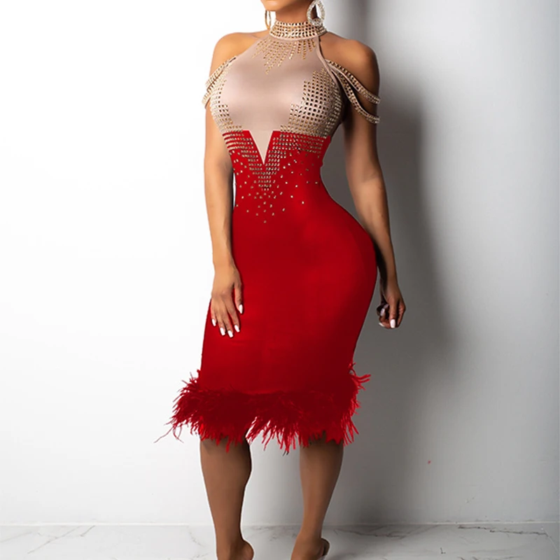 Женское элегантное сексуальное коктейльное Бандажное платье миди с открытыми плечами, вечерние платья - Цвет: Красный