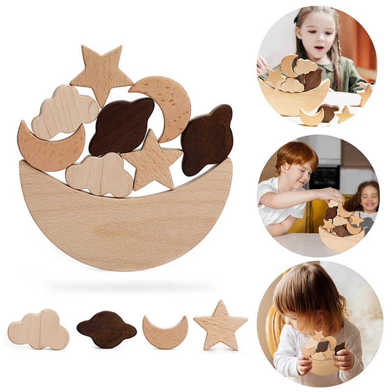 

9Pcs Baby Wooden Montessori Blocks Educational Toys Stars Moon Shape Stacking Game Balance Training Constructor Kids Gifts