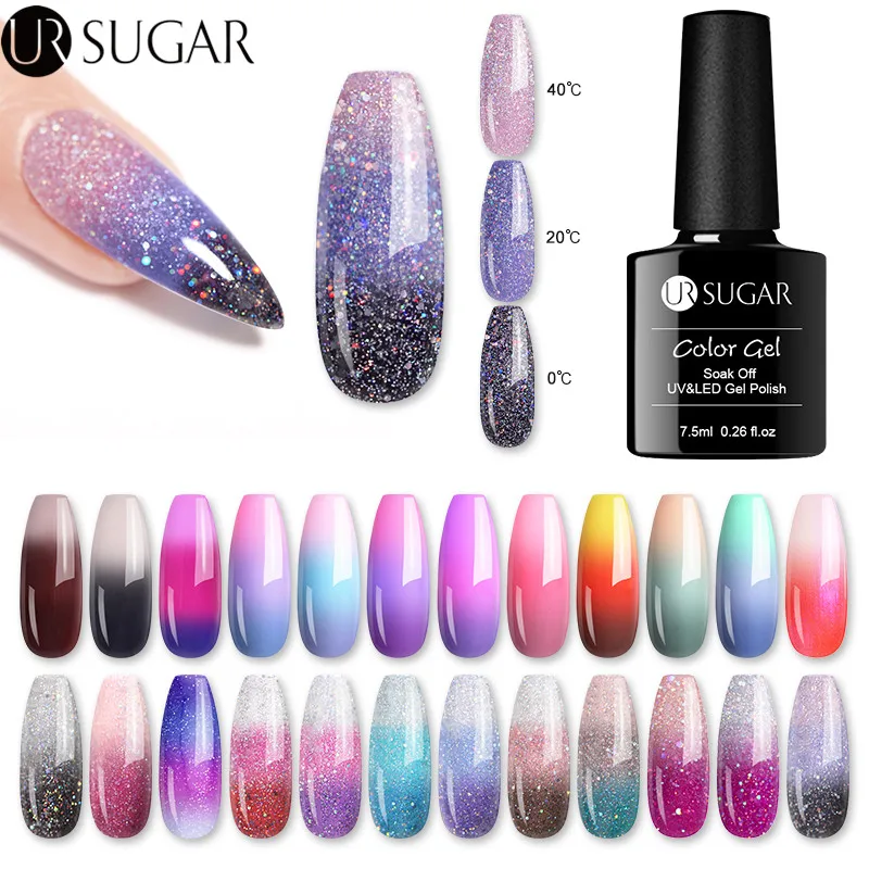 UR SUGAR Rainbow Thermal Color Changing Gel Nail Polish Glitter Temperature Soak Off UV Gel Varnish 7.5ml Nail Art