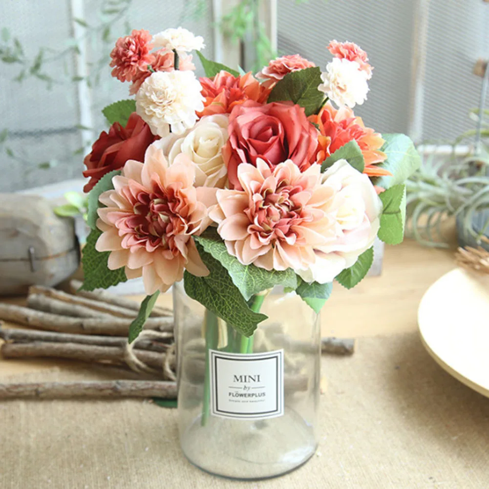 1 Bouquet Artificial Rose Silk Flower DIY Garden Party Home Wedding Holiday Decor