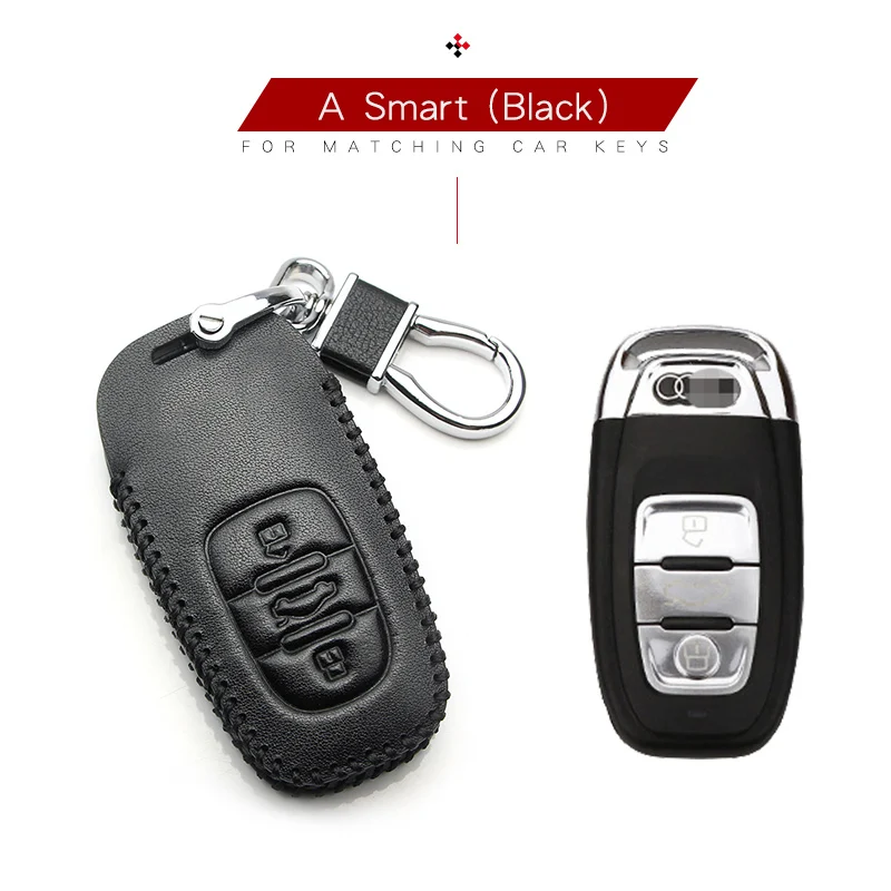 A Smart Black Кожаный чехол для автомобильных ключей, чехол КРЫШКА ДЛЯ Audi A1 A3 8P 8V A4 B9 B7 B8 B6 A5 A6 C6 4F C8 RS3 Q7 Q5 Q8 TT TTS 8S S1 RS6 брелок для ключей аксессуары - Название цвета: A Smart Black