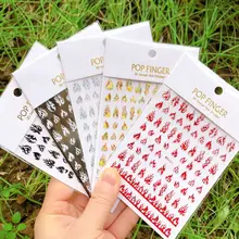 10Pcs Autumn Winter Nail Sticker Robin Flame Gold Black Silver white Love Heart plant Decals Nail Art Design Decor Accessories