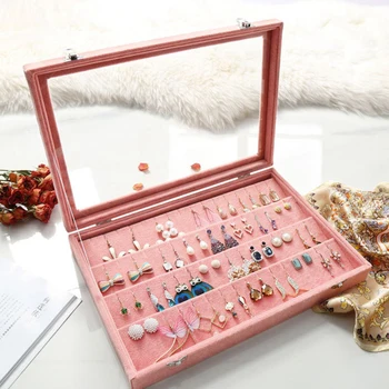 

Velvet Jewelry Organizer Earrings Pendant Storage Display Box Case Clear Lid