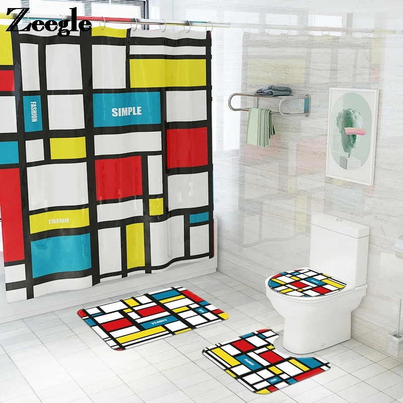 Microfiber Bath Mat Set Home Decoration Bathroom Carpet Rug Waterproof Shower Curtain Shower Room Anti-slip Floor Carpet Set