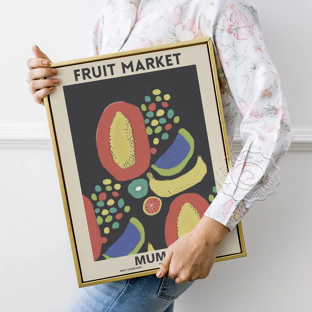 

Astrid Wilson Exhibition Art Illustration Poster, Wilson Fruit Market Art Prints, Astrid Mumbai Vintage Fruits Mural, Wall Art