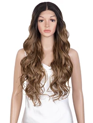Raising Fashion Long Style Middle Part  And Front Lace Burgandy  And  Brown Color High Temperature Wig For Woman