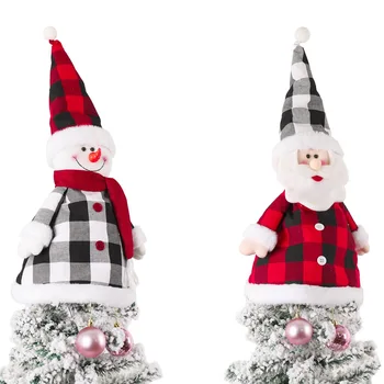 

Large Red Black Plaid Hat Christmas Tree Topper Santa Claus Snowman Grid Gift Decorations Christmas Party Decorations for Home