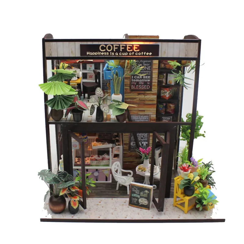 Goede Kind Poppenhuis Kit Miniaturen Koffie Houten Huis Speelgoed Diy Miniatuur Poppenhuis Meubels Casas En Miniatura