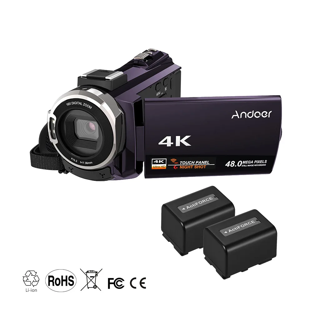 coffee 2pcs batterie Andoer 4K 1080P 48MP цифровая камера с Wi-Fi для видео Камера видеокамера Регистраторы 3 дюймов емкостный сенсорный экран ИК инфракрасный - Цвет: coffee 2pcs batterie