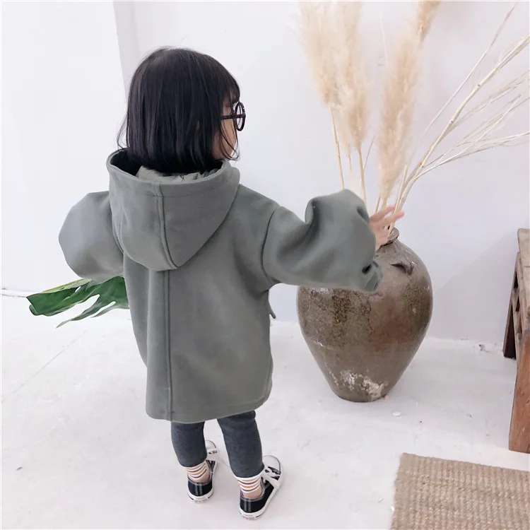 New winter Korean style personality wild long section warm thick woolen loosen hooded jacket outerwear for girls
