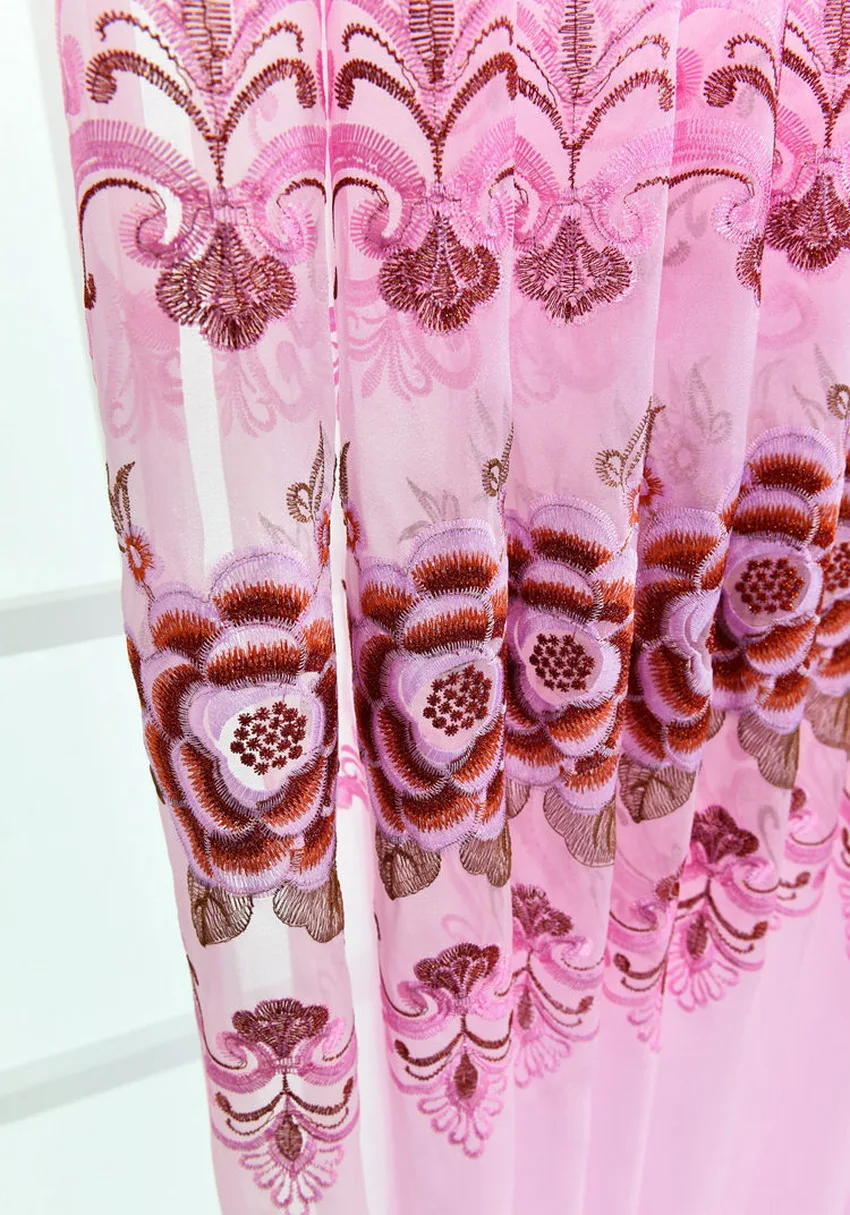 Ready Made Curtain Simple European Flower Embroidery Tulle for Living Room Pink Wedding Home Decor Screens For Bedroom M138#4