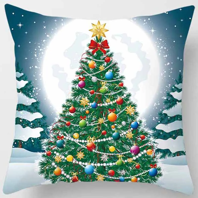 Снеговик на Рождество деревья олень Наволочка Две стороны наволочки для подушек с принтом Обложка Квадратные наволочки для подушек размер 45*45 см
