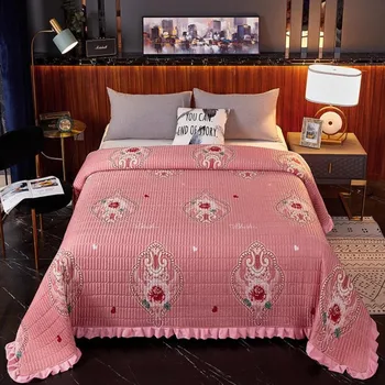 

Winter Luxury Flannel Bed Cover Warm Pink Bedspread Princess Style Quilt Three-tier Design Blanket Anti-static Single/Double Bed