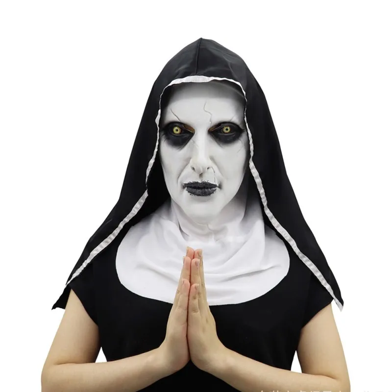 

The Nun Horror Halloween Mask 2019 Cosplay Valak Scary Latex Mask With Headscarf Full Face Helmet Halloween Party Props Supplies