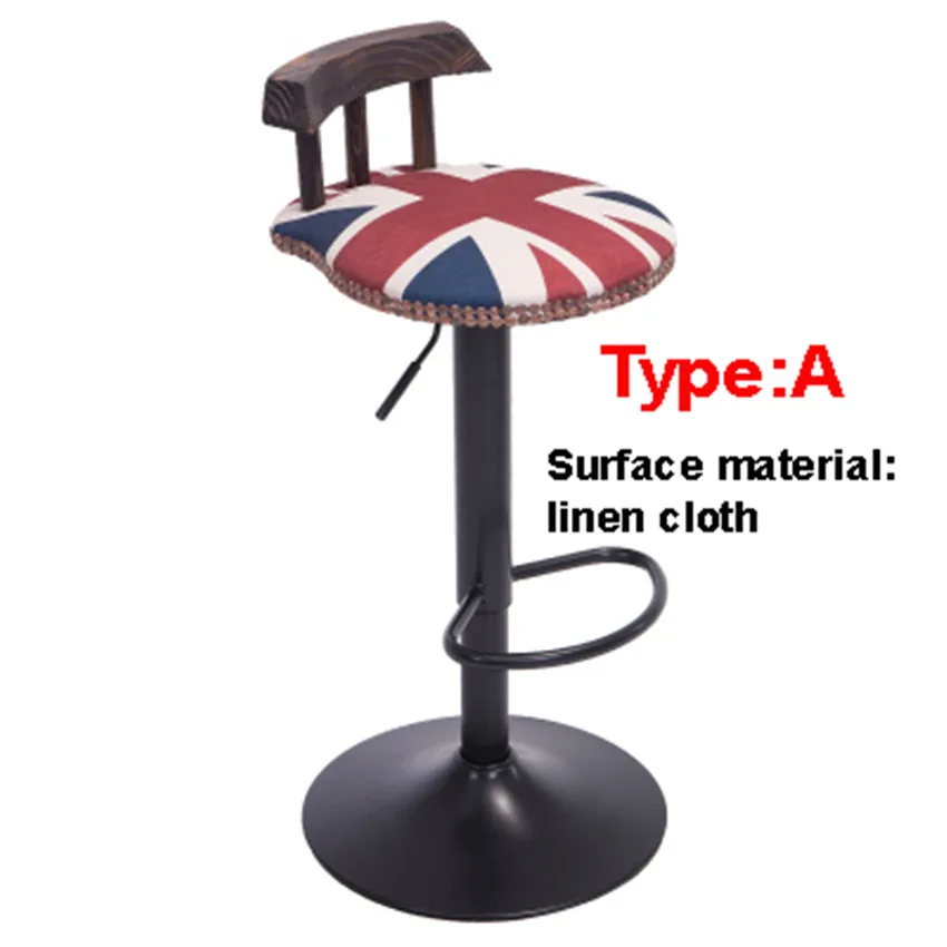 Ретро подъемный поворотный барный стул на стойке вращающийся 60-80 см регулируемый по высоте барный стул из искусственной кожи мягкая подушка высокий табурет - Цвет: A Type Mi flag
