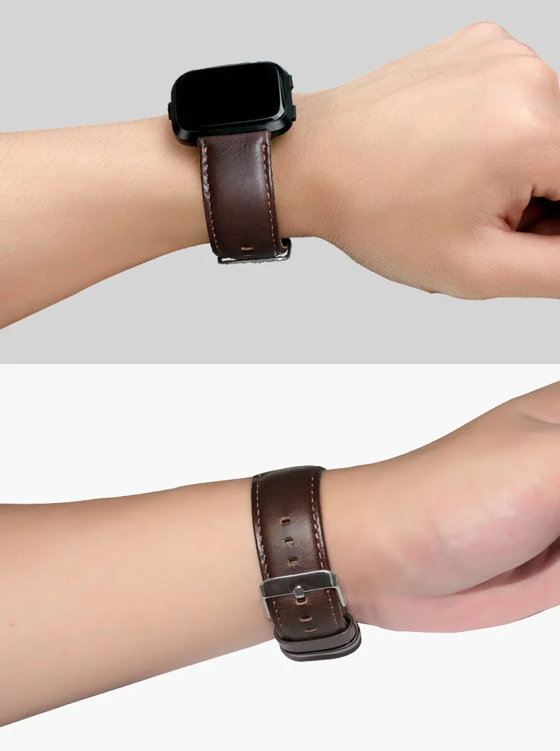 Сменный ремешок для Fitbit Versa с кожаными ремешками, сменный ремешок для умных фитнес-часов, ремешок для часов из нержавеющей стали