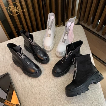 

RY-RELAA women boots Genuine Leather platform boots 2020 fashion Autumn high heel boots ins winter boots women boots for women