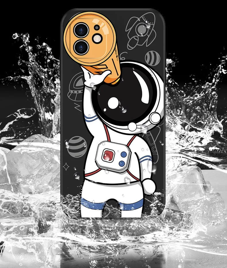 Cute Astronaut Hand Lanyard Phone Case For iPhone 13 12 11 Pro Max XS Max XR X 8 7 Plus Liquid Silicon Soft Bumper Back Cover