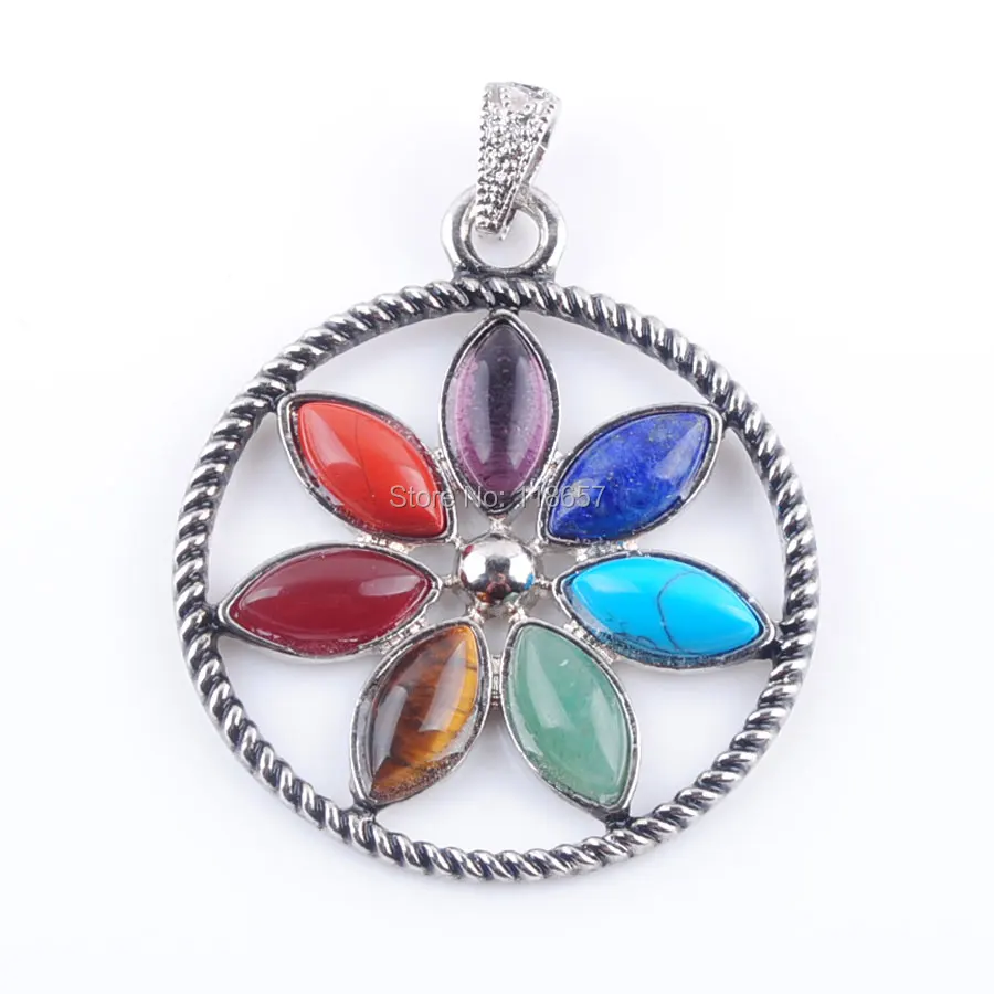 YOWOST Free shipping Popular Natural Gem Stones Beads 7 Chakras Reiki Healing Flowers Round Pendant Charm Jewelry 1Pcs IN3267 | Украшения и
