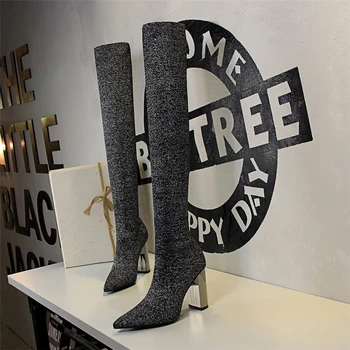 

Overknee Boots Long Boots Glitter Heels Autumn Women Shoes High Heels Boots Women Designer Shoes Women Luxury 2020 Botas Mujer