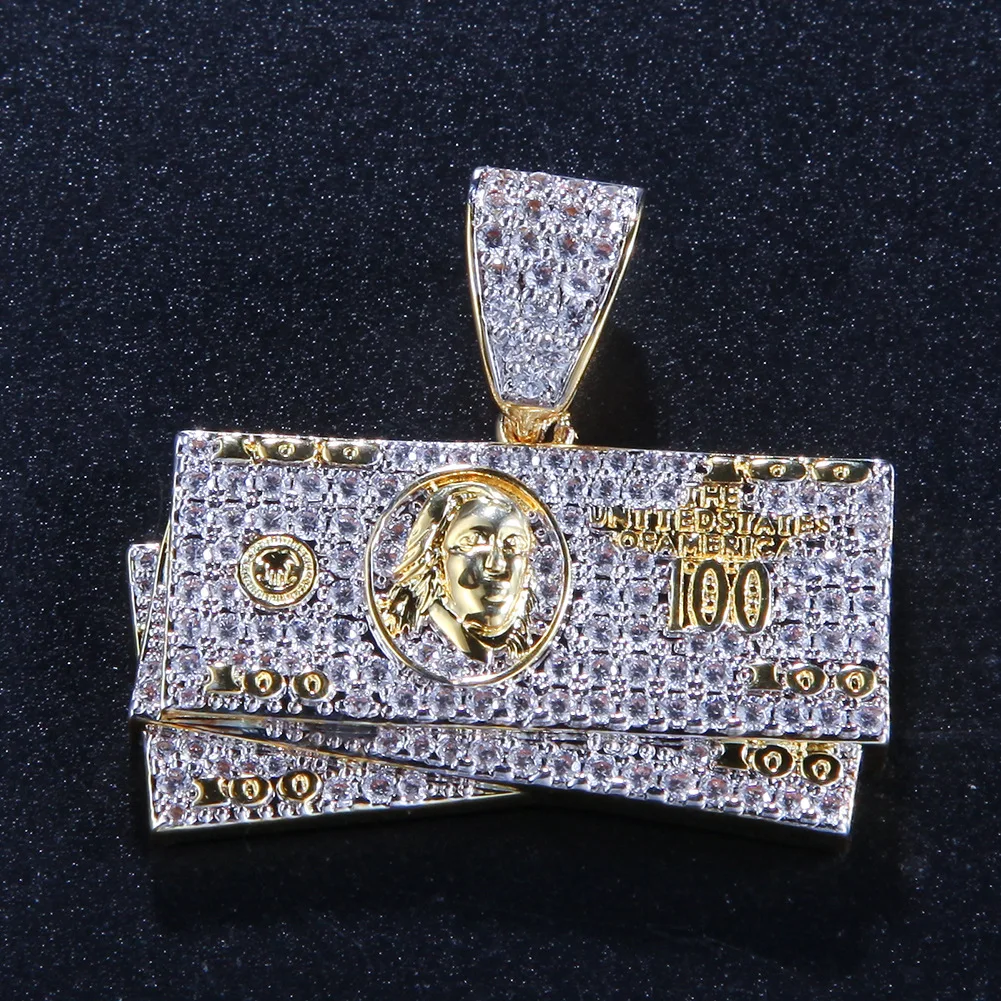 LK BLING KING 100 долларов США, кулоны для банкнот, золотой мешок для денег, ювелирные изделия в стиле хип-хоп