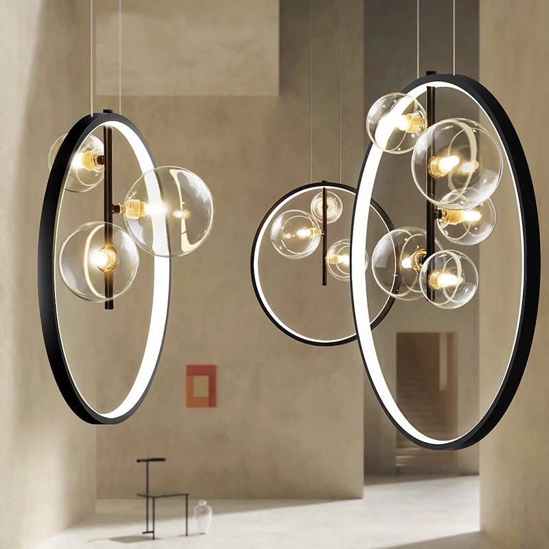 Artpad Metal Hanging Light Black 36W Bright Round Ring Pendant Light for Bar Dining room Entrance Bedside Suspension lighting