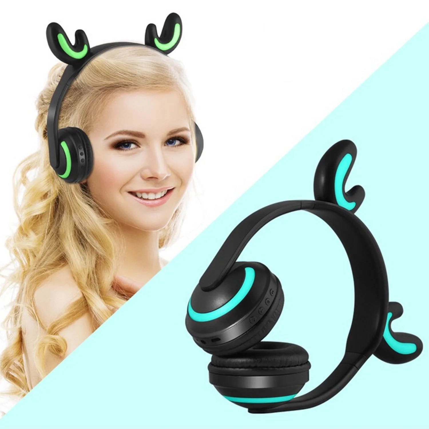 Bluetooth наушники беспроводные милые наушники на ухо стерео гарнитура с микрофоном 7 цветов светодиодный светильник мигающий светящийся подарок для ребенка