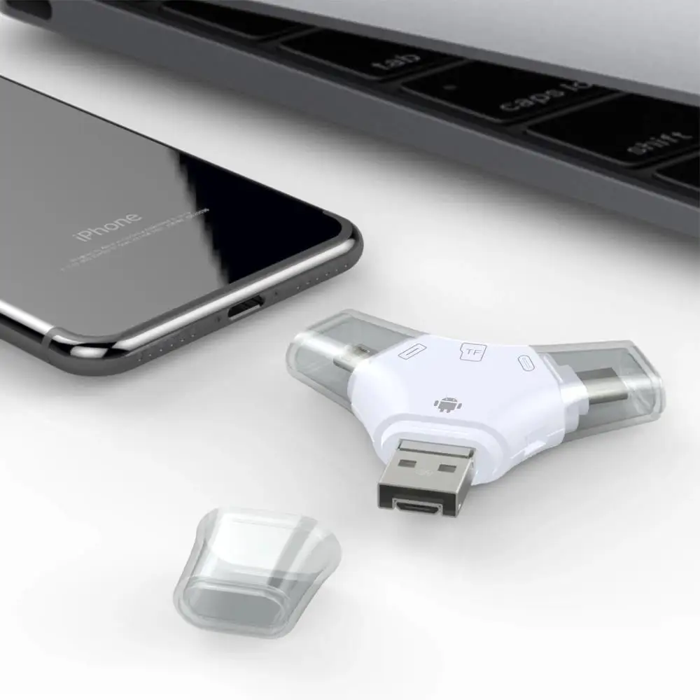 Портативный 4 в 1 type C Micro 8pin USB 2,0 портативный пластиковый SIM TF кард-ридер писатель мобильный телефон/ПК OTG