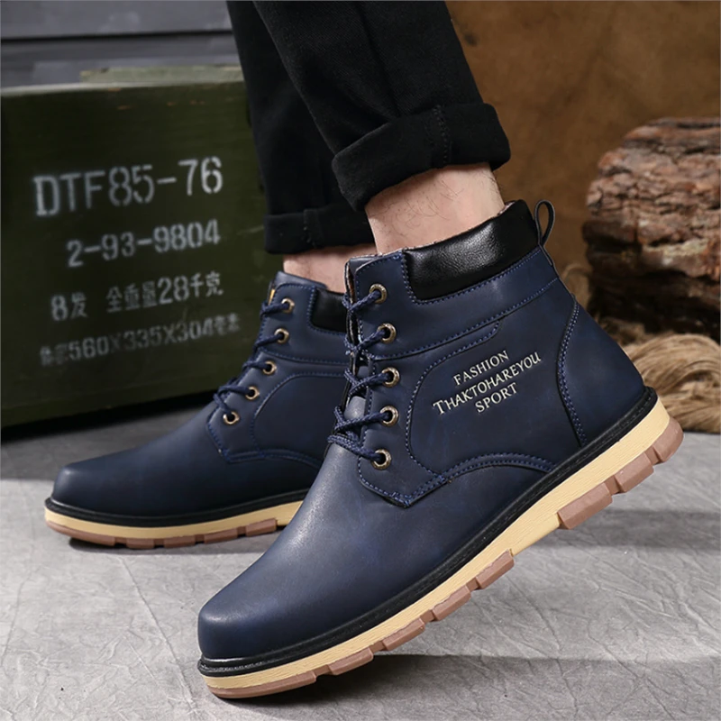 Botas de nieve para hombre, calzado de trabajo para moto, zapatos marca, Botines de Cuero, Otoño e Invierno|Botas básicas| - AliExpress