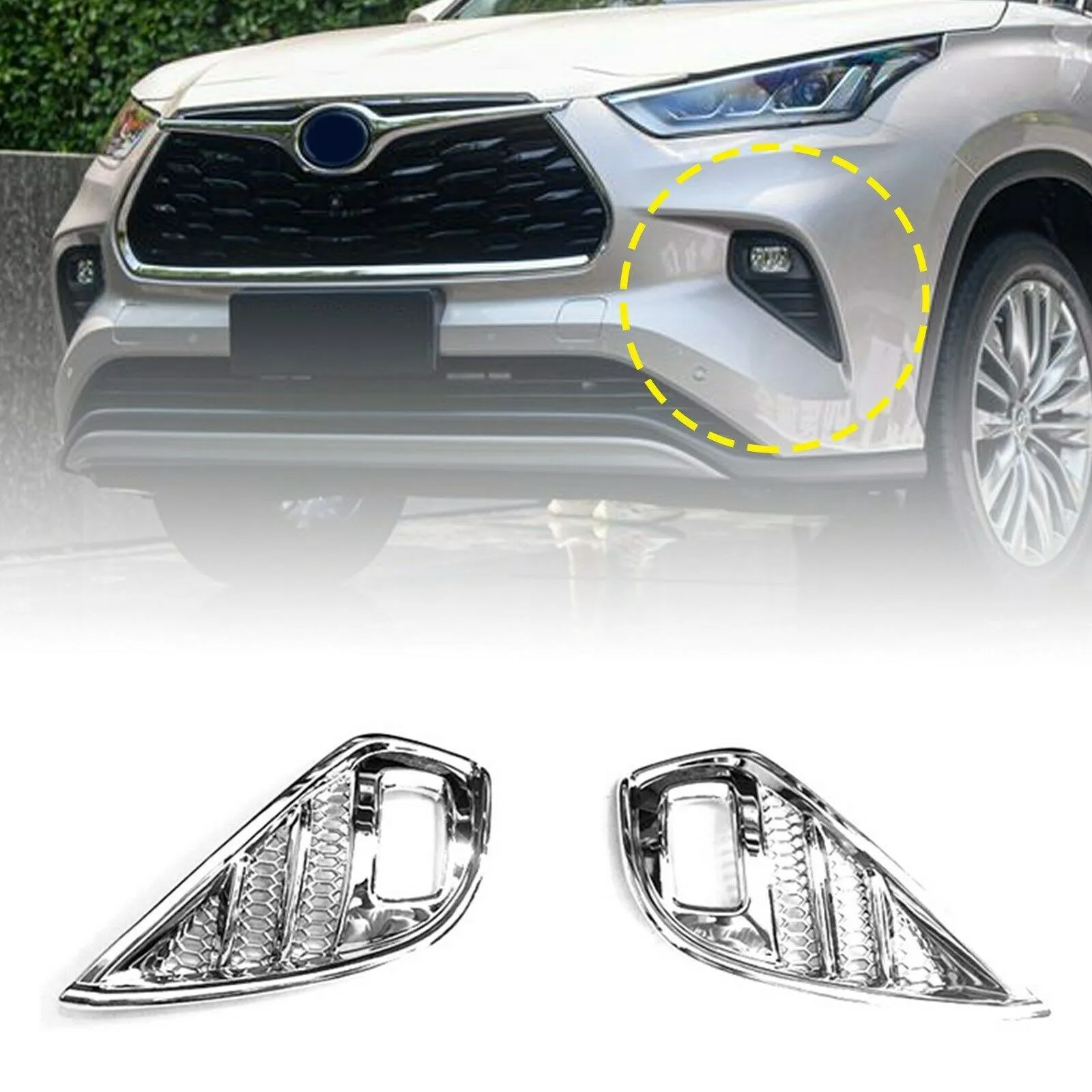 For Toyota Highlander 2020-2022 Chrome Front Bumper Fog Light Cover Trim 2 PCS For Toyota Highlander 2020-2022 Chrome Front Bumper Fog Light Cover Trim 2 PCS