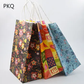 

15pcs Flower Printing Paper Bags With Handle Gift Bags Party Favor Wedding Packaging Storage Bags