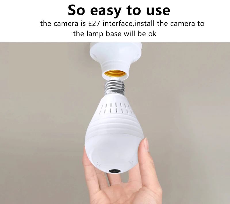 Wifi IP Mini Bulb Lamp Camera HD Home Security Wireless Cam Panoramic FishEye 360 Degree Night Vision Camcorder Support TF Card