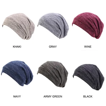 

Hot Selling Men's And Women's Pullover Hats Two-Color Lined Satin Turban Night Sleep Cap Universal Knitted Cancer Chemo Bonnet