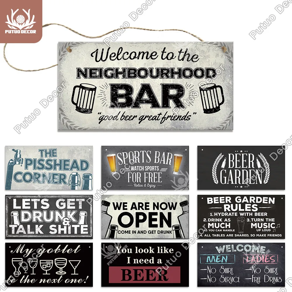 Putuo Decor Bar Alcohol Wooden Sign Hanging Plaques for Crafts In Club Shabby Chic Wall Backyard decoration | Дом и сад
