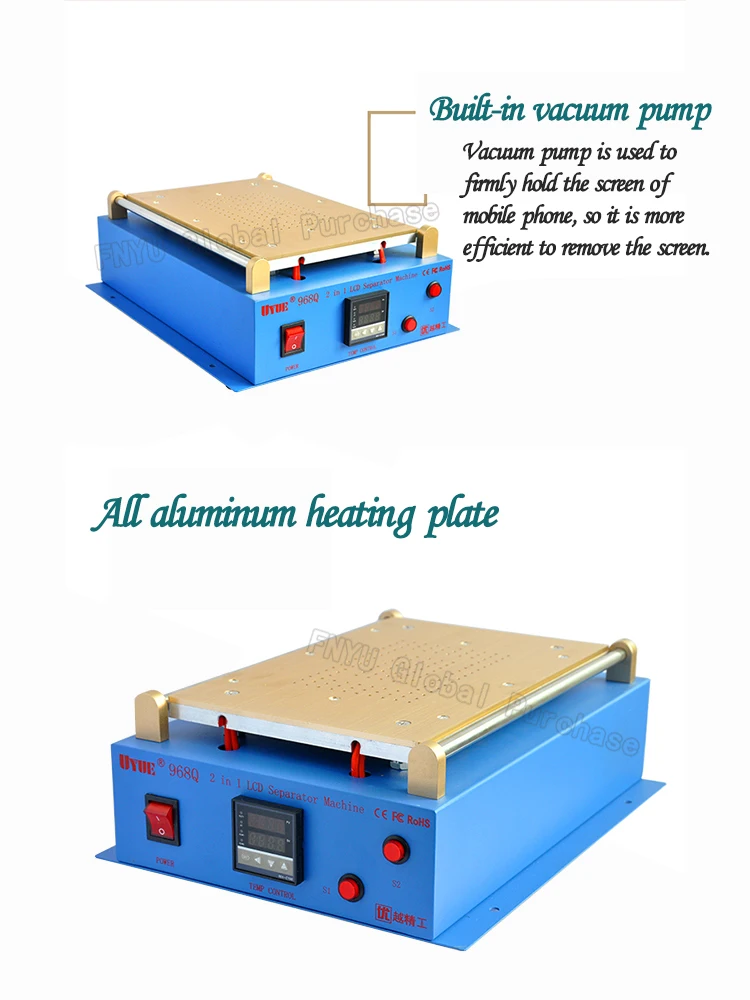UYUE 968Q ЖК-сепаратор 14 дюймов встроенный насос вакуумный экран ремонтная машина для мобильных телефонов планшетный ПК сепаратор инструмент