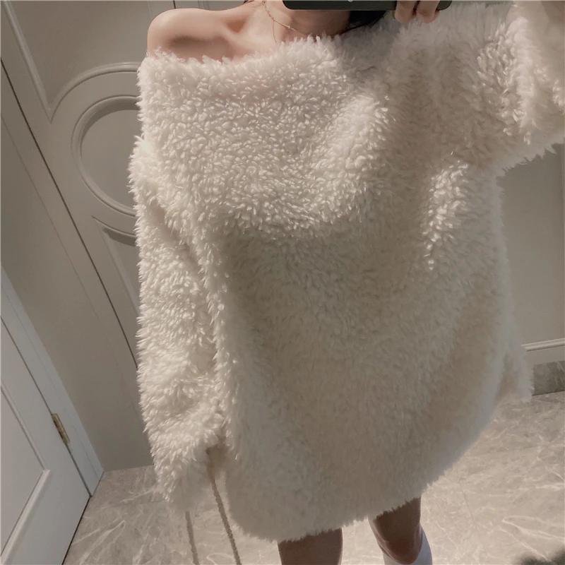 WHITNEY WANG осень зима модная уличная одежда карамельного цвета мягкий флисовый свитер женские толстовки пуловер