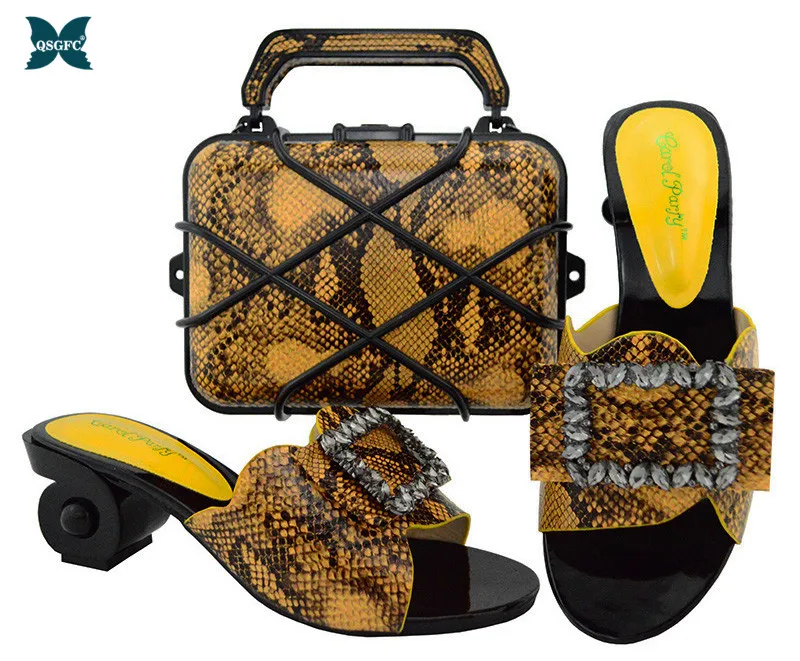Комплект из туфель и сумочки в итальянском стиле синего цвета; Высококачественный вечерний комплект из туфель и сумочки в африканском стиле; Женская обувь в нигерийском стиле - Цвет: Yellow