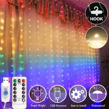 1,5*2 м Радужный СВЕТОДИОДНЫЙ занавес струнный светильник вечерние праздничные садовые украшения для спальни USB с пультом дистанционного управления Рождественский светильник s наружный