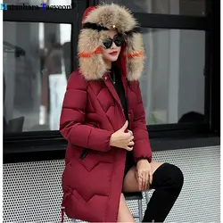 Женская Куртка парка 2019 модная однотонная зимняя женская куртка на молнии пальто размера плюс теплый хлопковый Зимний пуховик Женская