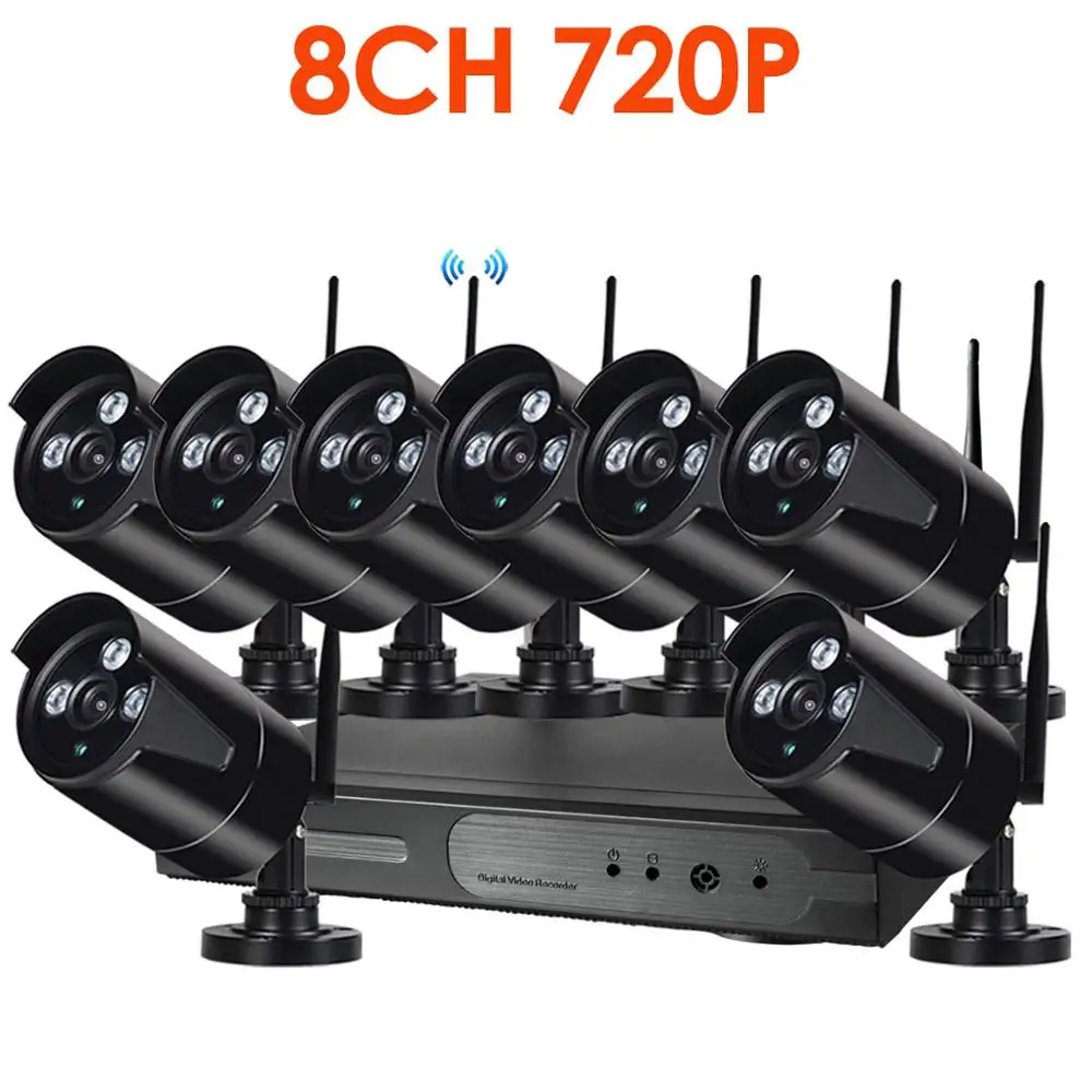 4CH 720P Аудио HD Беспроводной NVR комплект P2P 720P Крытый Открытый Черный ИК ночного видения безопасности 1.0MP аудио IP камера wifi CCTV система - Цвет: 8CH 720P WIFI KIT