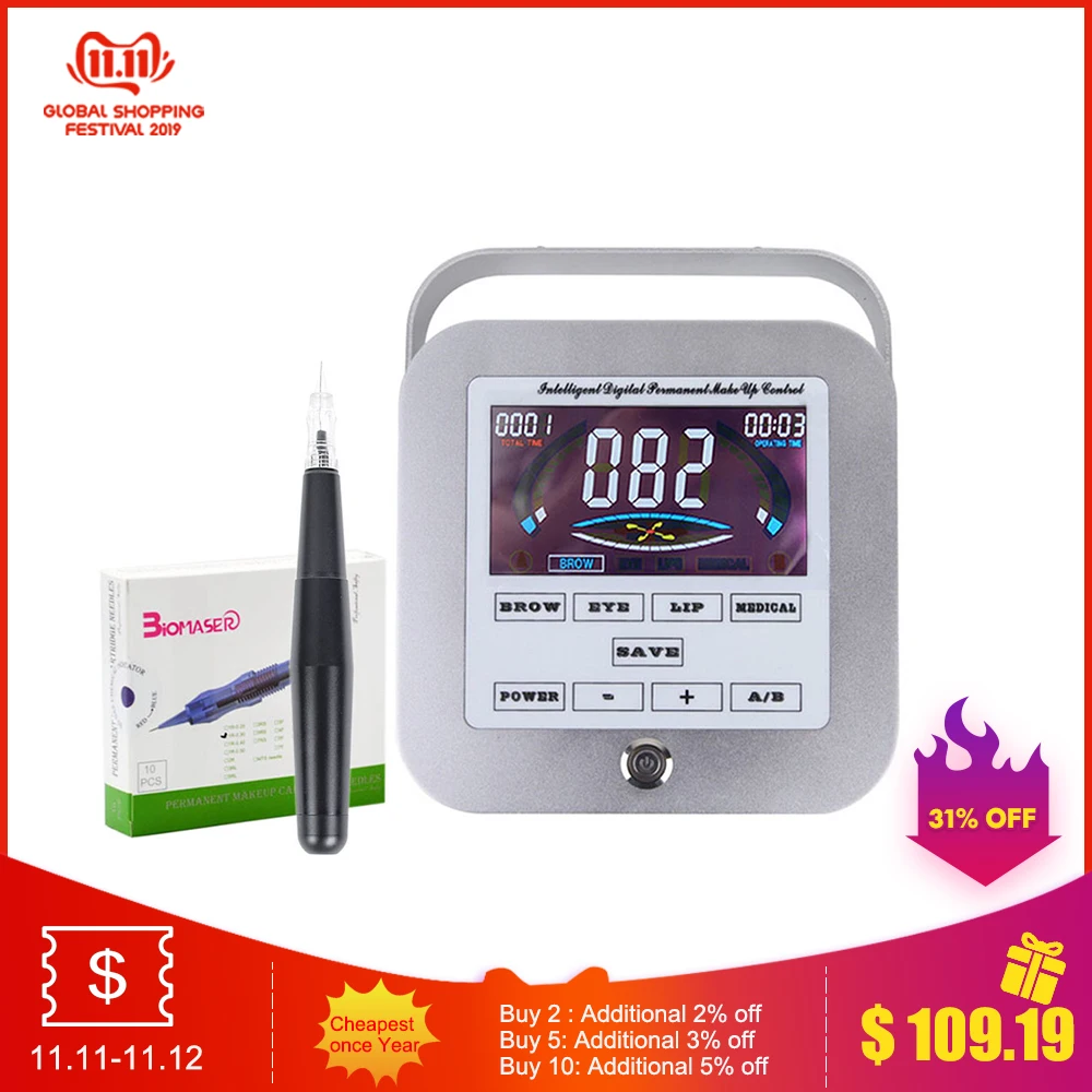 

6 Style BIOMASER Permanent Makeup Machine Eyeliner Lip Eyebrow Tattoo Machine Rotary Pen Peramnent makeup Sets Tattoo Cartridge